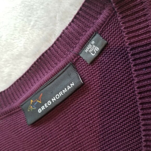 Greg Norman Mens Large Long Sleeves Sweater V-Neck Knitted Pullover Plum Casual - Picture 3 of 6